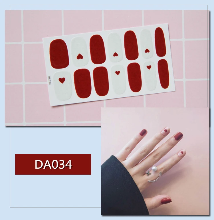 1 лист, наклейки для дизайна ногтей, смешанный дизайн, самоклеющиеся обертывания, полное покрытие, сделай сам, наклейка s, 3D, маникюр, украшение, блестящие Типсы, наклейка для девочки - Color: DA034