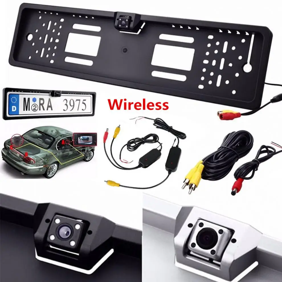 

2.4G Wireless EU Number Plate Frame Reverse Rear View Camera Car License Plate Camera with LED Light Night Vison