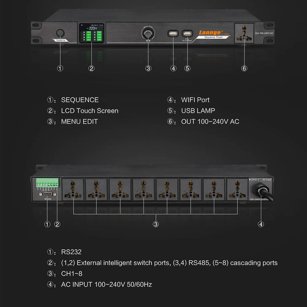 Lannge T-1300 8-канальный интеллигентая(ый) Мощность регулятор последовательности Всемирное время секвенс Электрический музыкальный инструмент