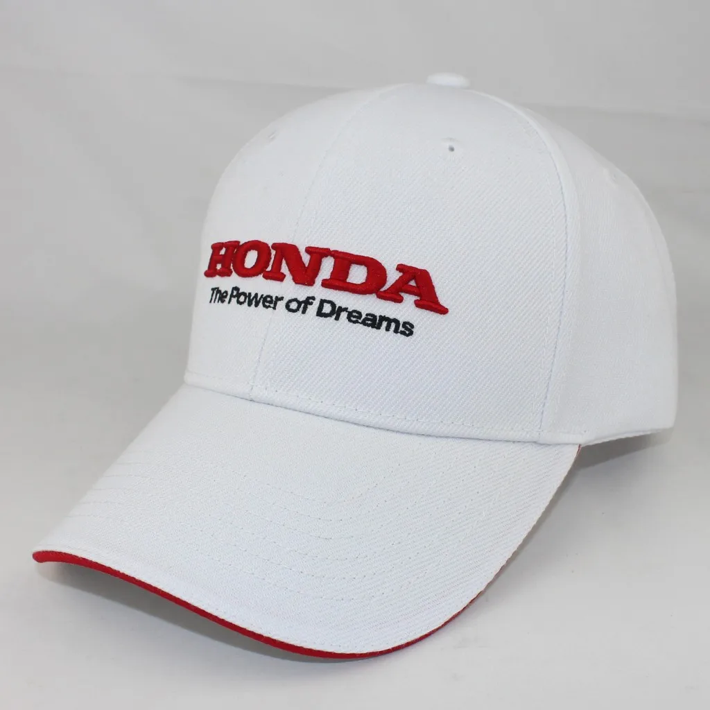HONDA The Power of Dreams Racing Cap Solid White Cotton Rear Adjustable Velcro Strap One Size Fits Most Baseball Hat