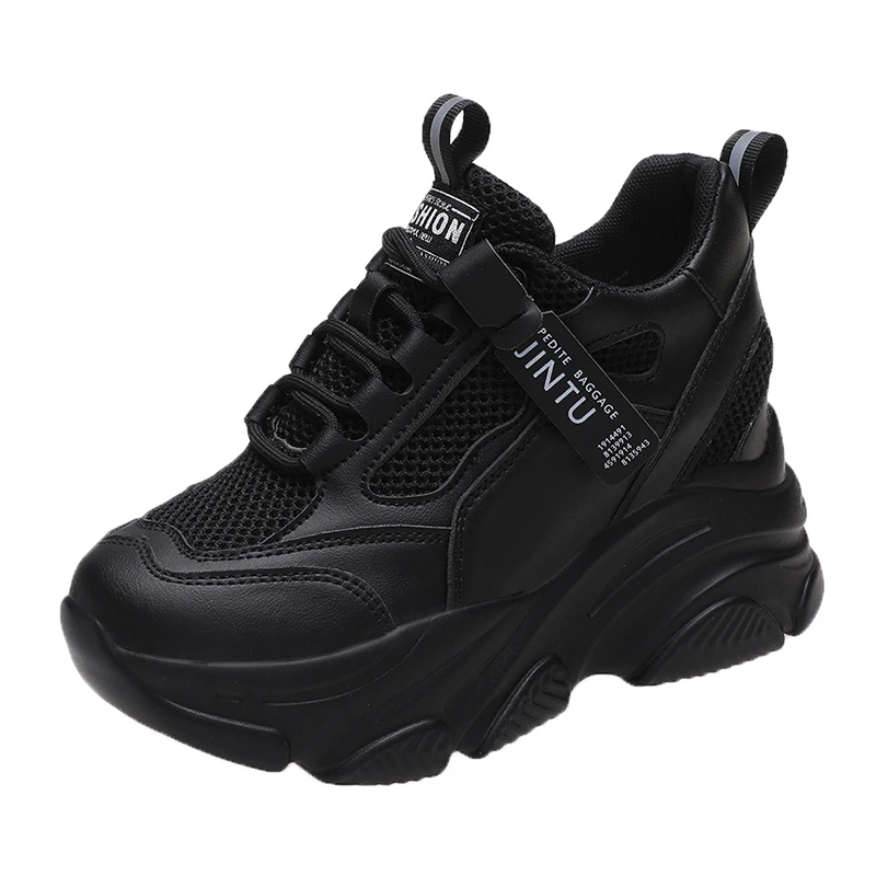 Brand 2022 Spring Breathable Mesh Sneakers Hidden Increasing Sport Shoes Woman Wedge Casual Chunky Shoes High Platform Shoes 9CM 2