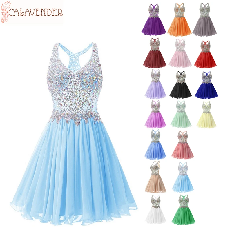 

Sparkly Short Beaded Bridesmaid Dresses Crystals Beaded robe mariage femme V-Neck Dress for Wedding Party