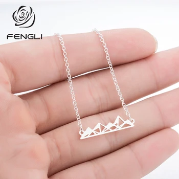 

FENGLI Minimalist Snowy Mountain Necklaces Stainless Steel Hiking Outdoor Pendant Statement Original Creative Jewelry