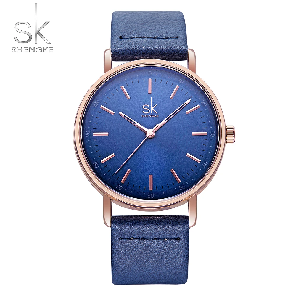 

SK Luxury Brand Women Watches Fashion Big Dial Quartz Wrist Watch Ladies Vintage Design Casual Blue Leather Band Lady Dress