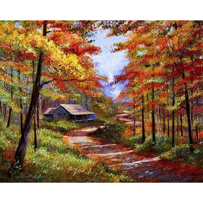 

RUOPOTY Coloring By Number Autumn scenery HandPainted Drawing Canvas Pictures Oil Painting Home Decoration Artwork