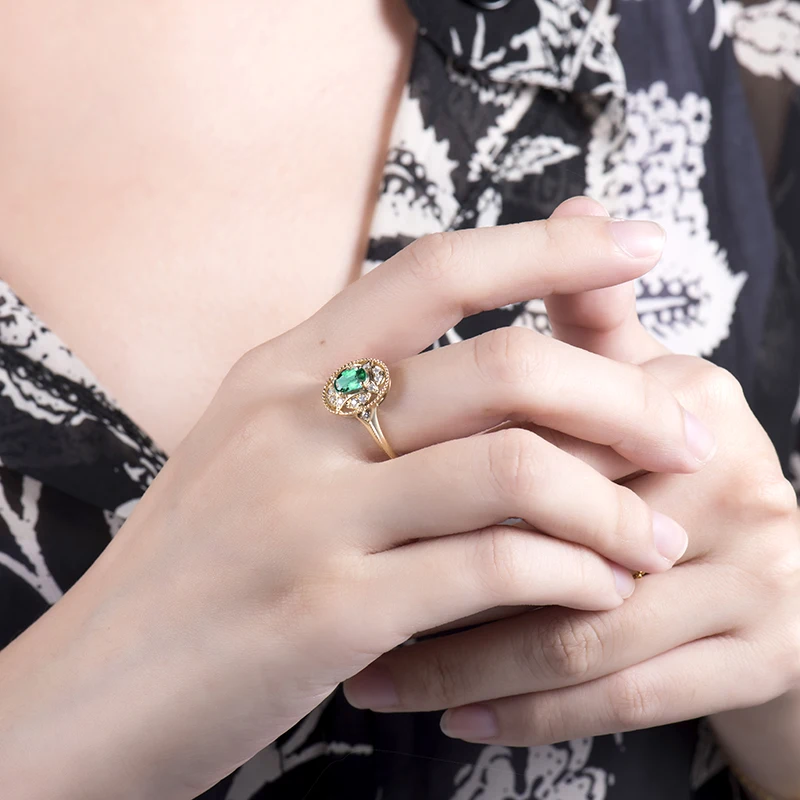 LOVERJEWELRY, Твердое 14 к желтое золото, натуральный изумруд, женские кольца, инкрустация бриллиантами, для помолвки, вечерние, рождественский подарок, хорошее ювелирное изделие
