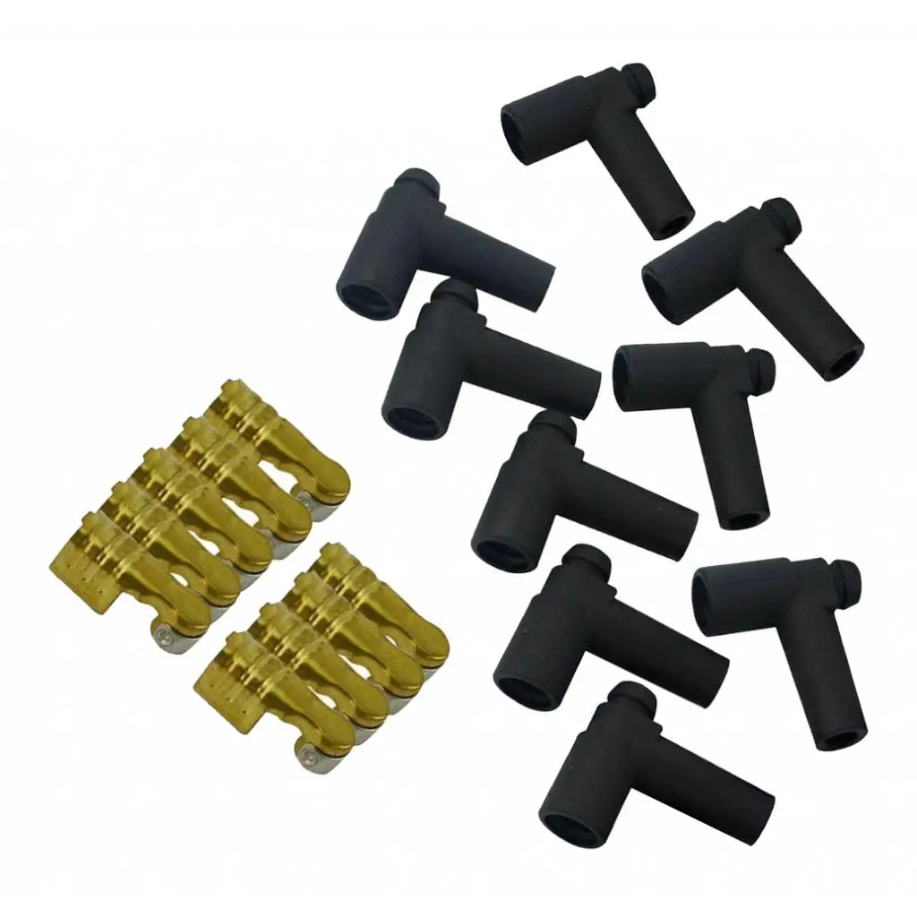 9Set HEI Style Rubber Distributor Spark Plug Boots Stainless Steel