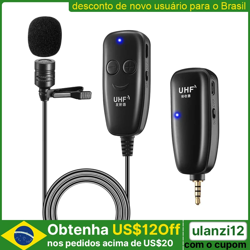 UHF Lavalier Lapel Wireless Microphone Real Time Recording Vlog Mic Youtube Live Interview for iPhone iPad DSLR Camera Mic