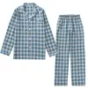 Spring and autumn mens pajamas long-sleeved trousers cotton double gauze lattice large size suit home service men's pajamas suit ► Photo 2/6