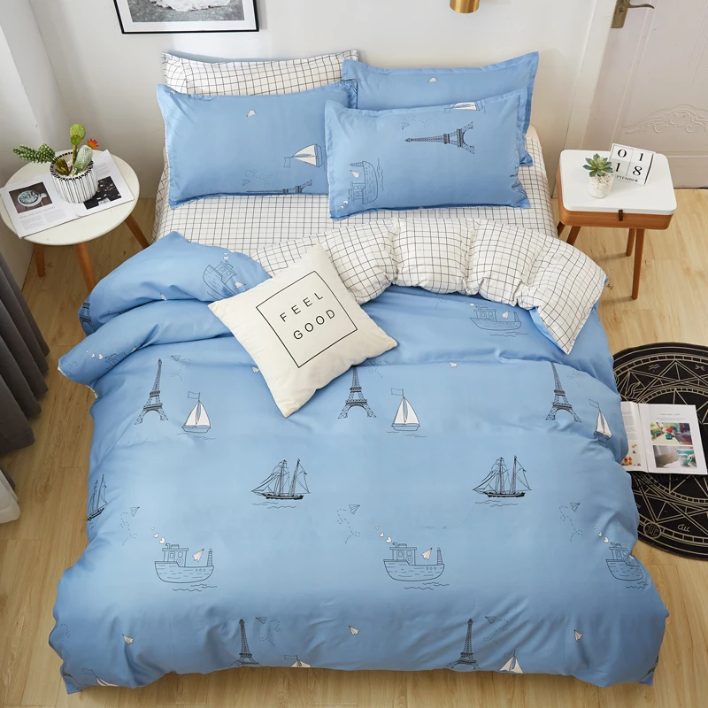 

Home bedding set NEW blue boat and sail bed linen 3 or 4pc/set duvet cover set bed set stripe bedclothes flower bed sheets
