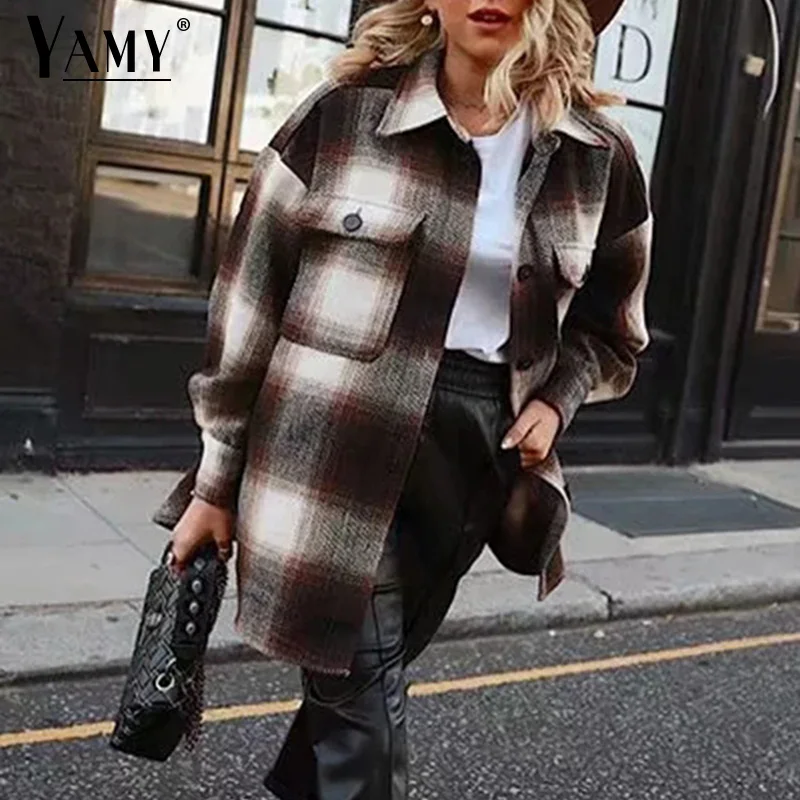 price reduction  Long sleeve coat plaid oversized jacket for winter coats and jackets women loose jacket vintage thi