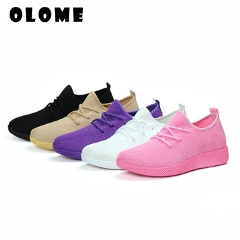 

Plus Size Breathable Air Mesh Sneakers Women 2019 Spring Summer Slip On Platform Knitting Flats Soft Walking Shoe Women#39 Shoes