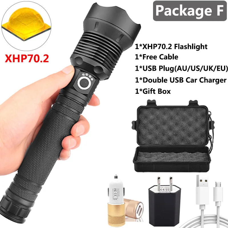 Яркий светодиодный фонарь Xlamp XHP70.2 XHP90, супер мощный фонарь, USB XHP50, фонарь с зумом, 18650, 26650, перезаряжаемый аккумулятор - Испускаемый цвет: Package F