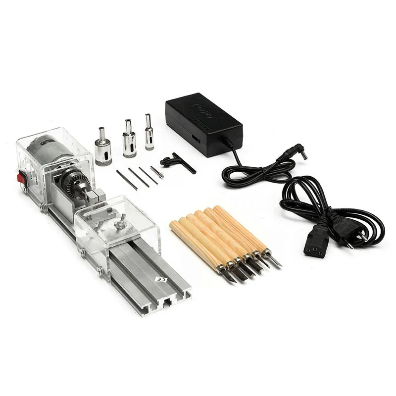

DC 24V 80W Mini Lathe Beads Machine Woodworking DIY Lathe Standard Set Power Carving Polishing Cutting Rotary Tool Wood Lathe