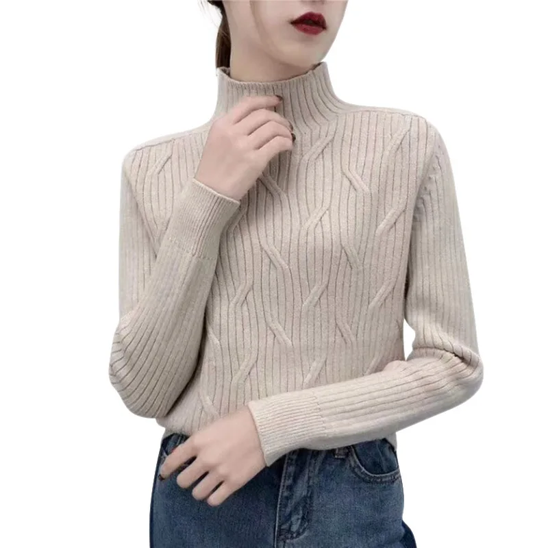 

Knitted Jumper Autumn Winter Tops Casual Turtleneck Sweater Pullover Women Solid Color Sweaters