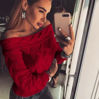 

Winter Women Sweater Woman Sexy Off Shoulder Twist Sweaters Autumn Thick Warm Sweater Long Sleeve Tops Knit Pullover Jumper