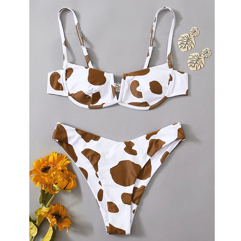 cheeky bikini sets Sexy Female Swimsuit Two Piece Set Swimwear Dot Printed Push Up Bandage Bikini Set Women Underwire Beach Wear V-neck Biquini designer bikini sets