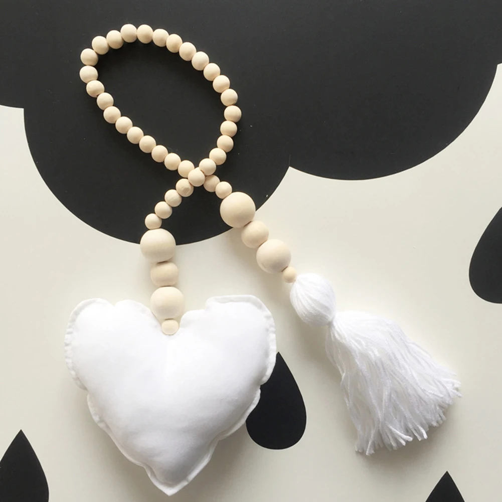 Белый Vertical Art Bedroom Wood Beaded Craft Heart Shaped Decorative Pendant Cute Backdrop Cribs Handmade For Kids Hanging Decoration - Цвет: Белый