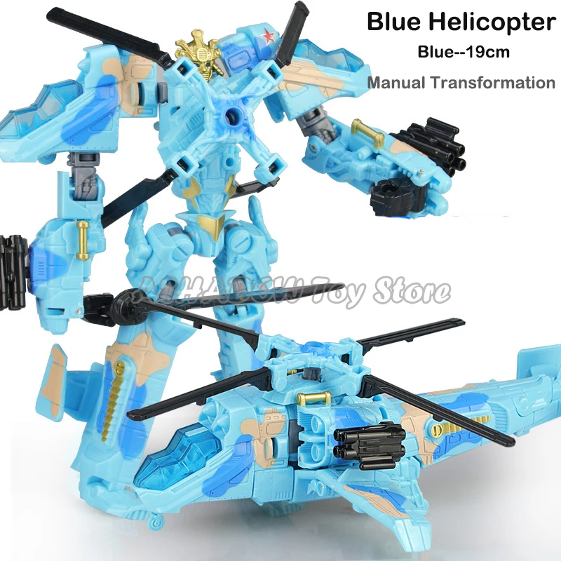 Лидер продаж! 19 см Большой размер трансформер Робот Модель автомобиля пластиковая фигурка Шмель Оптимус Трансформация игрушки для детей - Цвет: Blue Helicopter