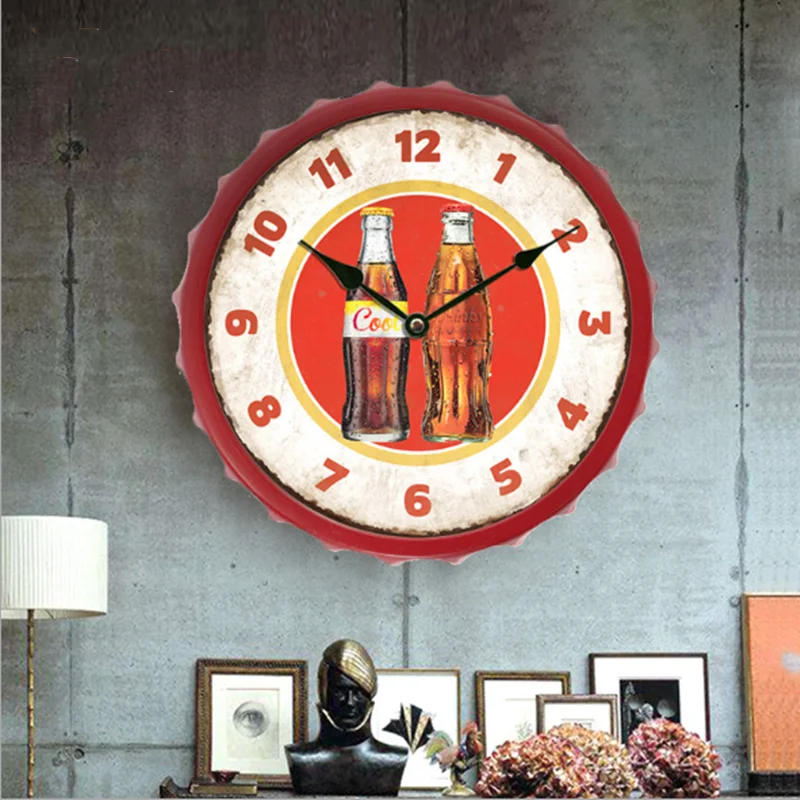Скандинавский стиль ретро крышка пива настенные часы гостиная креативная мода кованого железа настенные часы бар, кафе, дом украшения
