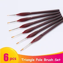 6 шт. набор кистей для рисования Профессиональный нейлоновый крючок для волос ручка художественная краска для ногтей для рисования гуачи художественная кисть для рисования