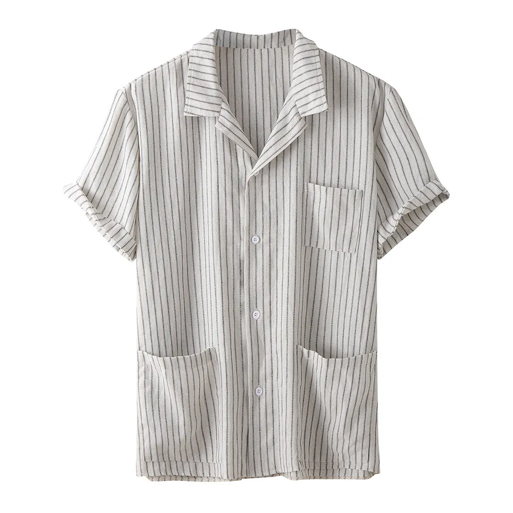 

Womail 2019 New Arrival Shirt Tops Men Summer Fashion Lapel Multi Pockets Pure Color Short Sleeve Shirt Male Clothes Tee Casual