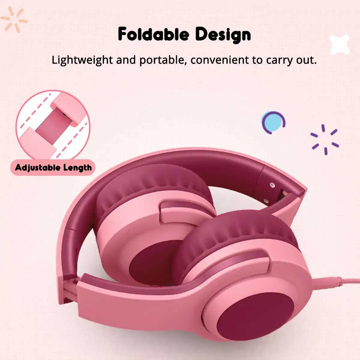 Kids Headphones Over ear Wired Headphones Volume Control Noise Cancelling Earphone Foldable Stereo Headsets With Microphone