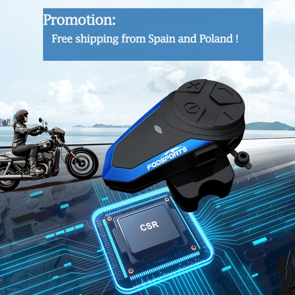 Переговорное устройство Fodsports BT-S3 Bluetooth-гарнитура Bluetooth 1000 м FM-радио для