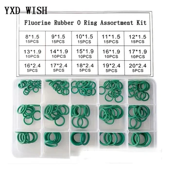 

150pcs/Box Green Fluorine Rubber O Ring Assortment Kit oring Washer Gasket Sealing O-Ring pack 15 Sizes Gaskets With Orings Set