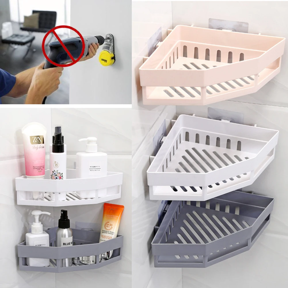 Suction Wall Triangular Shower Caddy Shelf Bathroom Corner Bath Rack Storage Holder Organizer Shelves