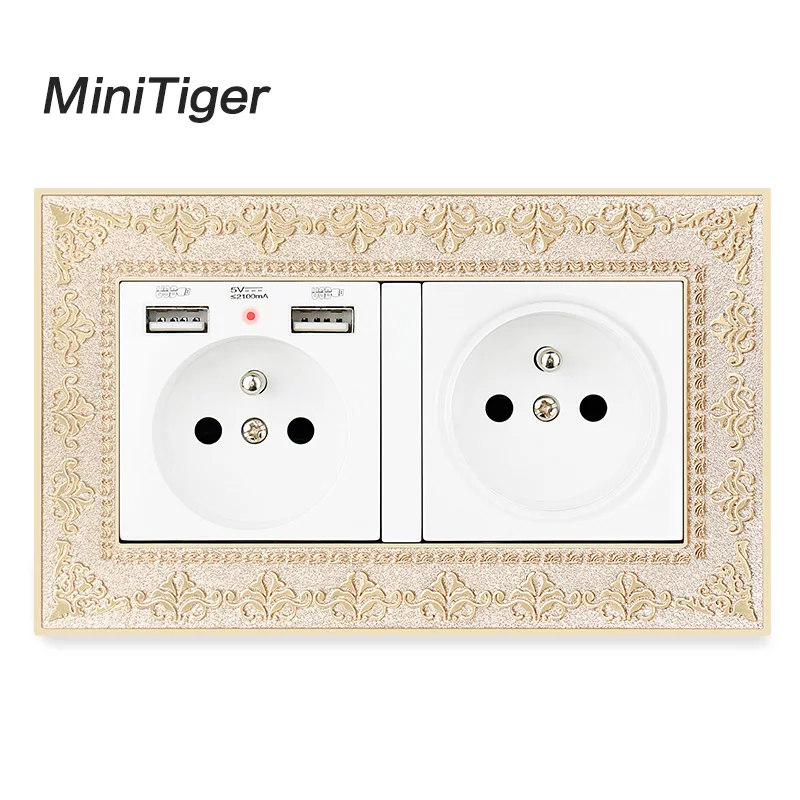 Двойная французская стандартная настенная розетка Minitiger с 2 портами USB для
