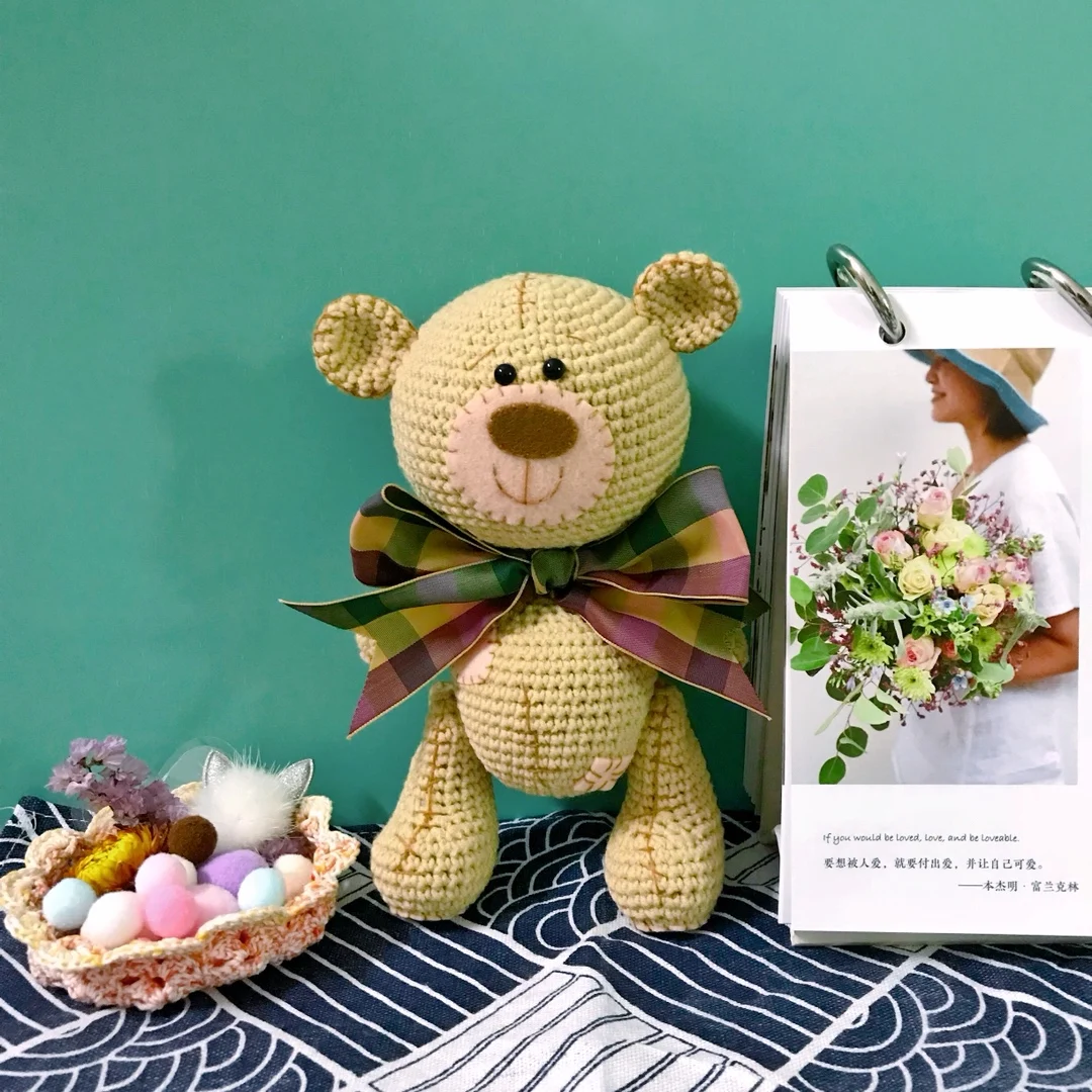 About18cm милая кукла-медведь ручной работы, вязаная игрушка в подарок, шерстяная вязаная кукла, подарок на день рождения для детей(готовое изделие, не сделай сам