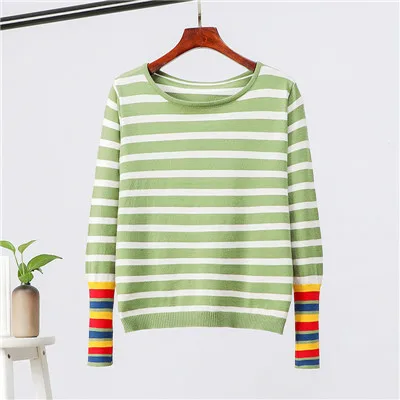 Avocado Green GCAROL женский полосатый Радужный свитер осень зима тонкий вязаный джемпер стрейч Повседневный пуловер для девочек без подкладки верхняя одежда - Цвет: Avocado Green