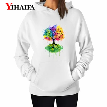 

YIHAIFA New Sweatshirt Harajuku itself Hoodies Painted Tree Print Women Streetwear Girl Pullover Female Coat