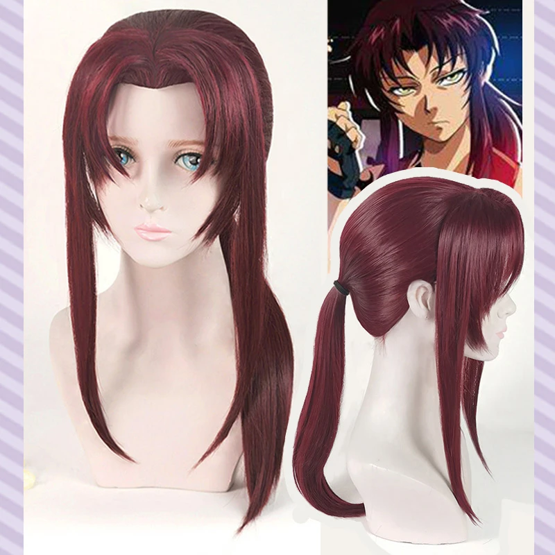 New BLACK LAGOON Rebecca Revy Cosplay Wig Wine Dark Red Ponytail Long Styled Hair Wigs + a wig cap halloween costumes