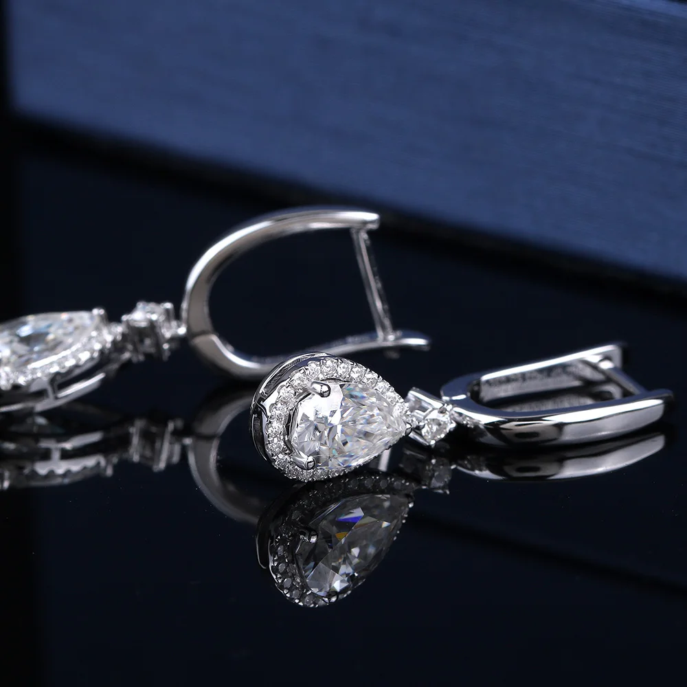 Серьги из моисанита и груши 2 карат + карата моисанит с эффектом пуш ап 14 к белое