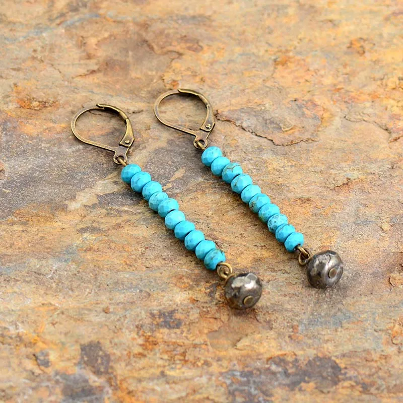 Unique Women Earrings Faceted Pyrite Labrodorite Dangle Earrings Ethnic Boho Jewelry Gifts Dropship