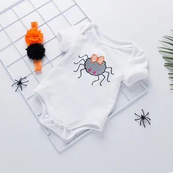 

Halloween Baby Romper Toddler Infant Boys Girls ползунки Short Sleeve Print Jumpsuit With Bow Turban Headband Outfits Clothes
