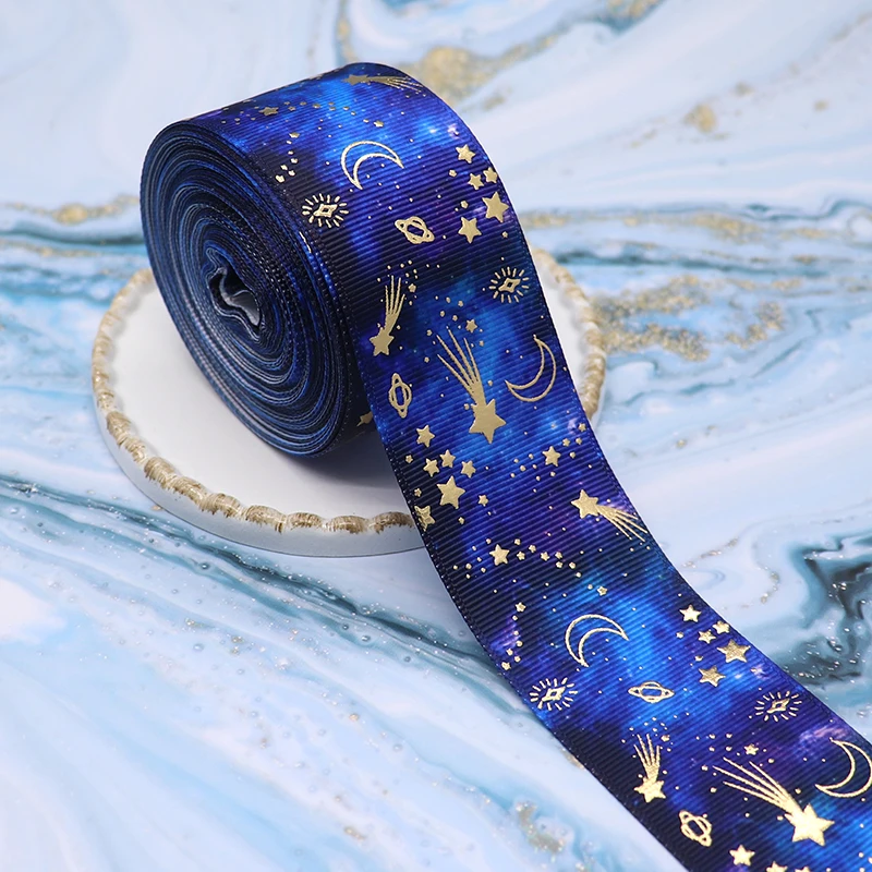 5Yards 1.5 38MM Bronzing Star and Moon Printed Ribbon For Hair Bows DIY  Crafts Handmade Accessories Y2020091702