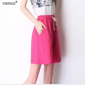 

VISNXGI Summer Shorts Women High Waist Fashion Loose Solid Cotton Linen Feminino Short For Women Candy Color Shorts High Quality