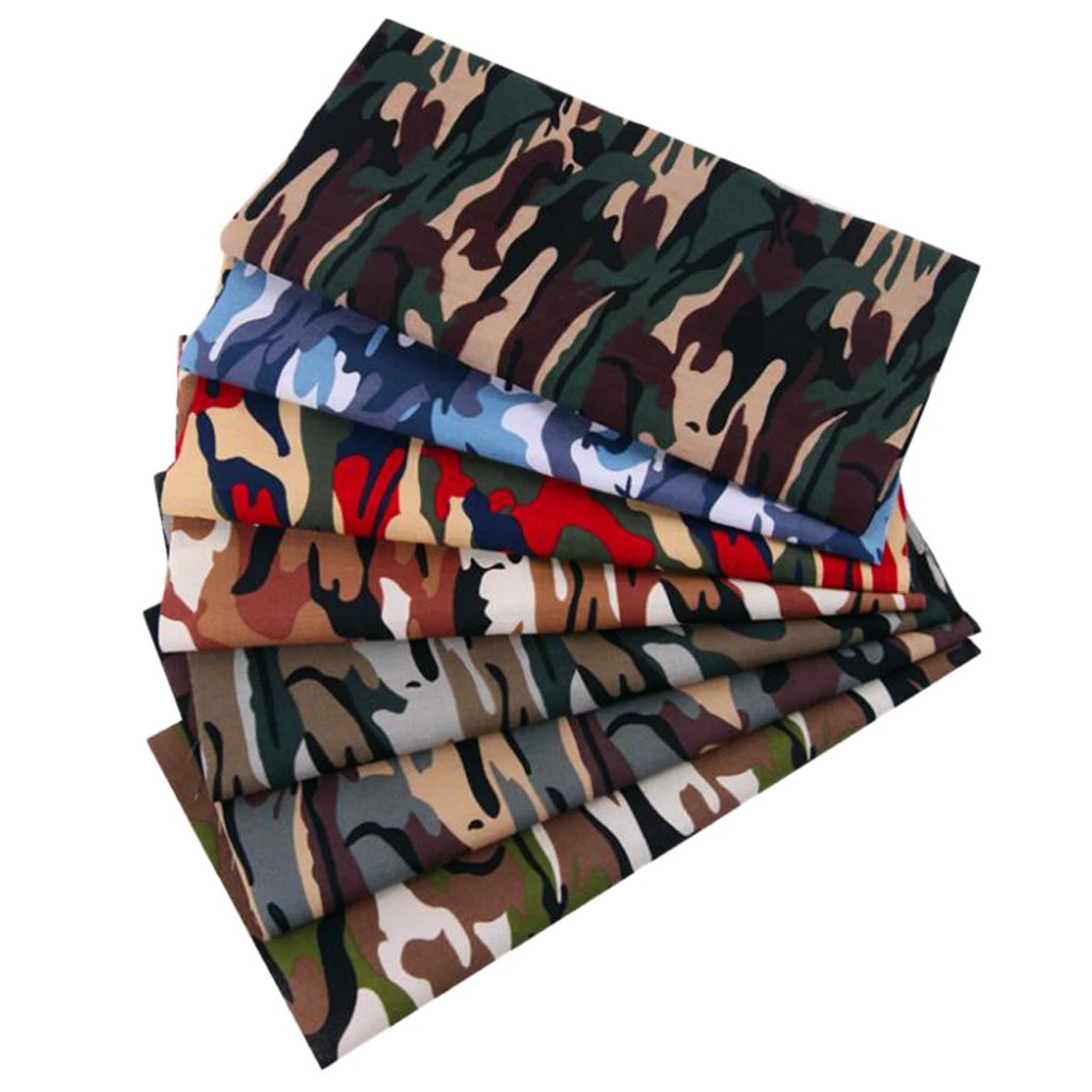 7 PCS (25cm x 25cm) No Repeat Design Printed Camouflage Cotton Fabric for Patchwork Sewing Tissue Quilting Squares Bundles