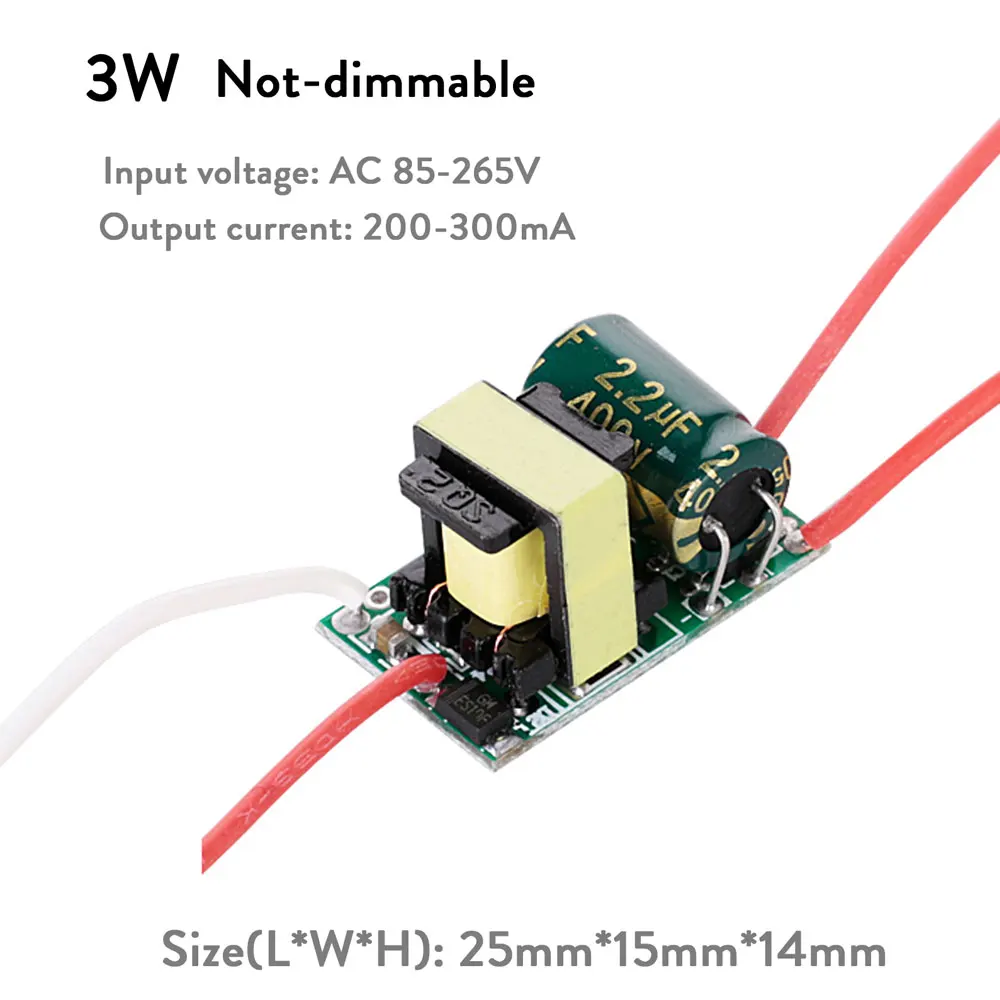 Description Picture 2 of item200mA 300mA Power LED Driver Constant Current AC 85-265V Supply for 3W 4W 5W 7W Light Lamp Bulb Transformers Output 3-12V 12-26V