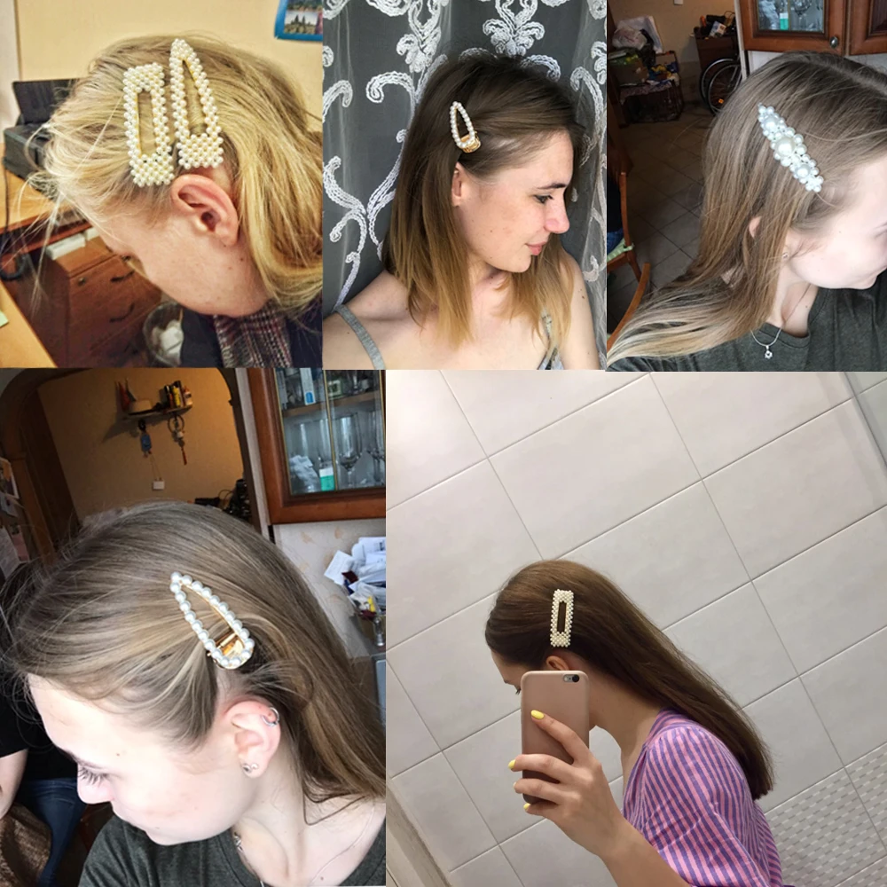 Women's Sweet Geometric Pearl Hairpins-Model