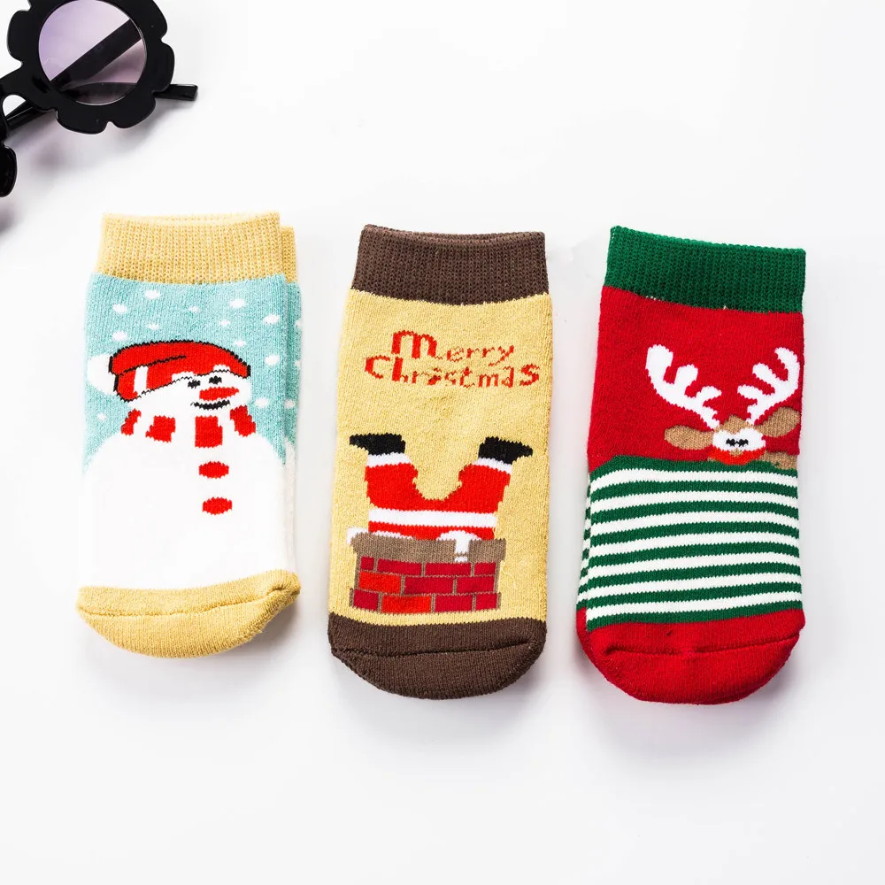 Новинка года, детские носки 3 пары рождественских носков детские носки со снежинками для маленьких мальчиков и девочек зимние Нескользящие теплые носки для малышей