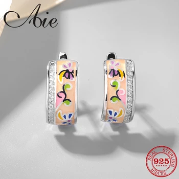 

Round 925 Sterling Silver fashion like butterfly and grass pattern DIY colourful Enamel fine Stud Earrings Party Jewelry