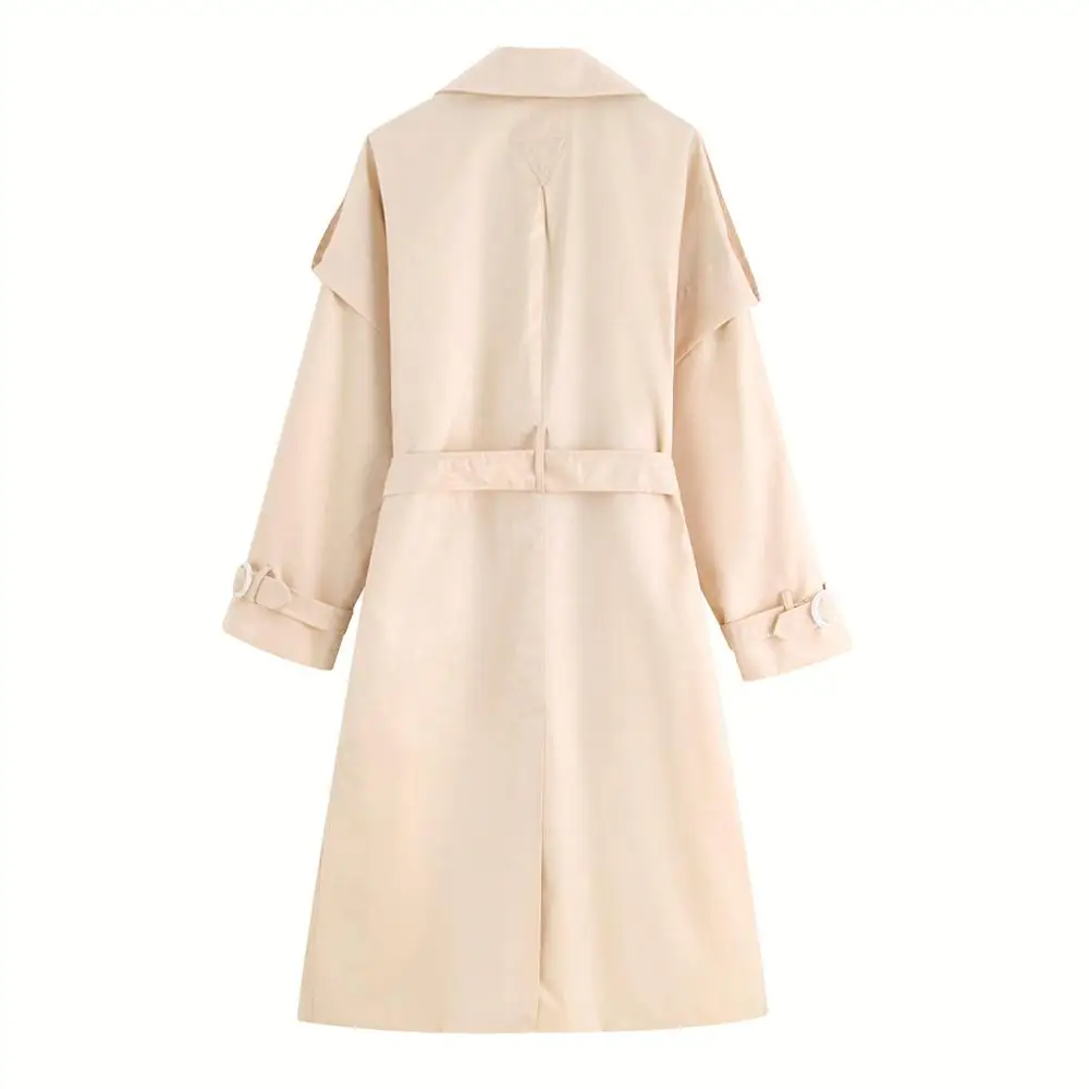 Мода Za Элегантное длинное женское пальто 2 кармана с поясом куртки сплошной цвет пальто женская верхняя одежда