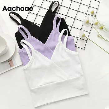 

Aachoae 2020 Summer Solid Sexy Short Cami Top Women V Neck Backless Fashion Crop Tank Tops Lady Soft Slim Camisole Ropa Mujer
