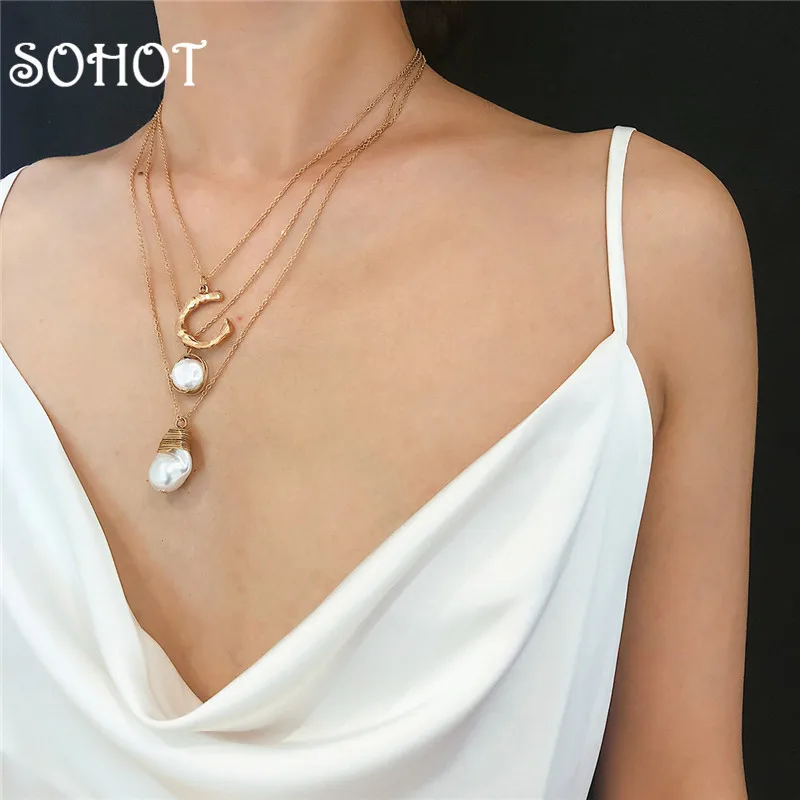 SOHOT-collar con colgante largo de estilo barroco mujer, colgante perlas de varias capas, estilo en forma de C, joyería encantadora para fiesta - AliExpress Joyería y accesorios