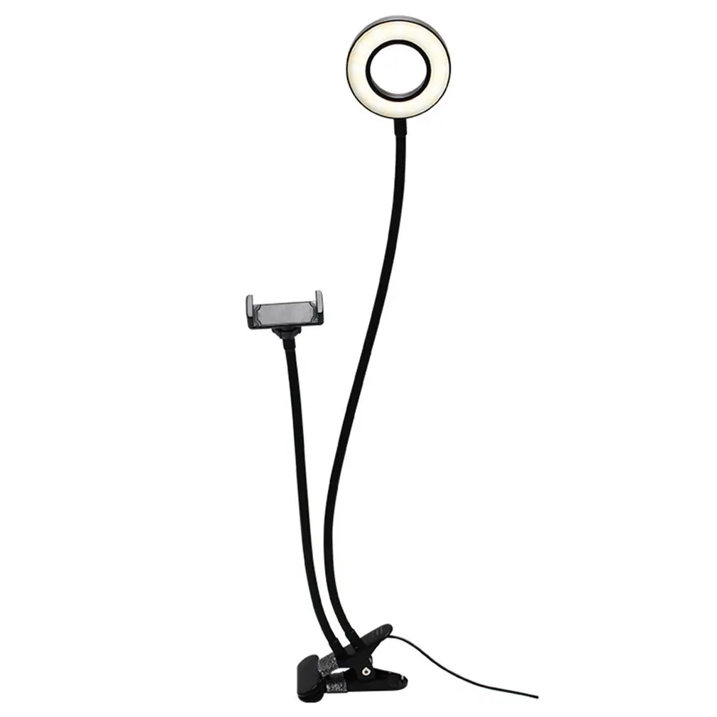 

2-in-1 Universal Cell Phone Lazy Holder with LED Selfie Ring Light Live Stream for iPhone Phone Clip Holder Bracket Desk Lamp