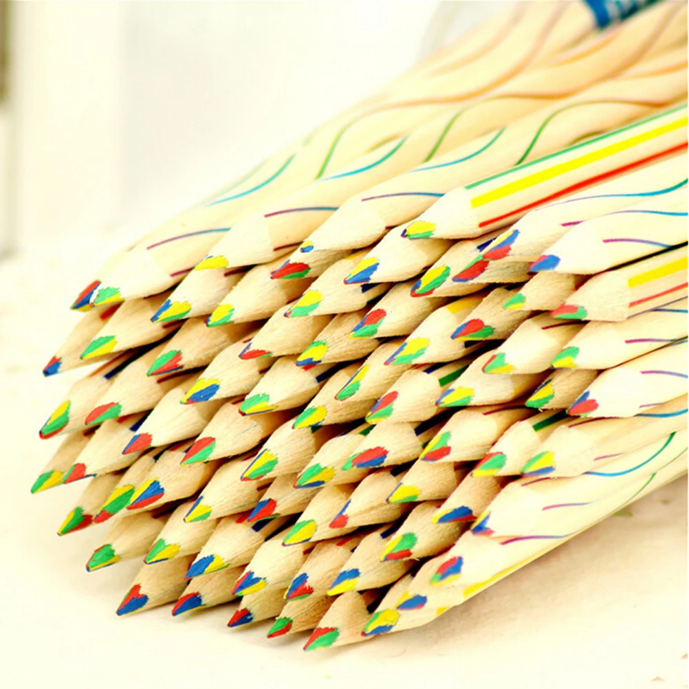 Kids Wooden 4 In 1 Colored Pencil Graffiti Drawing Painting Tools Kids Rainbow color Drawing Toys Wholesale 10Pcs/lot